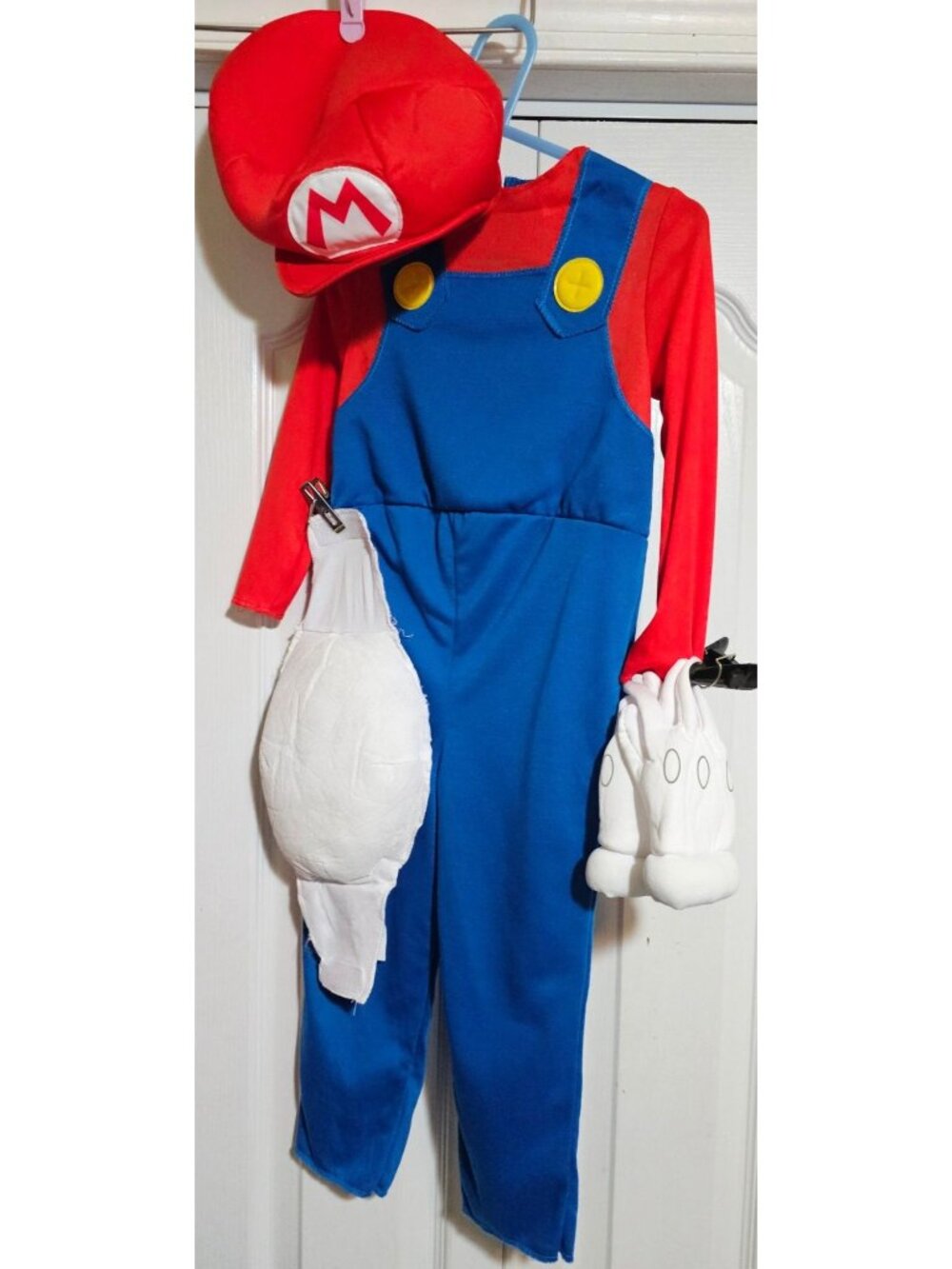 Super Mario Costume Toddler 2T Gloves Hat Plush Stuffed Bubble Belly Mustache
